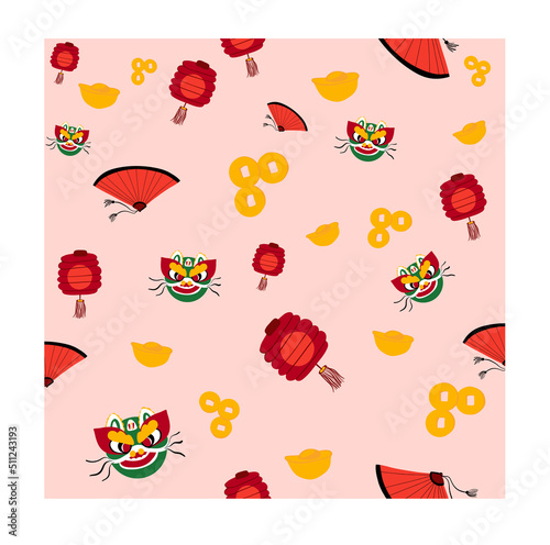 Chinese hew Year pattern with dragon fan and money 