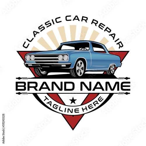 Fotobehang Classic car repair logo design.