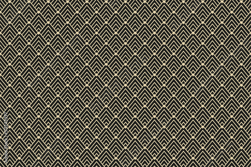 Vektor-Illustration eines nahtlosen, dekorativen, geometrischen, hell gold und schwarzen Art-Déco-Musters der 20er Jahre mit Dreiecken