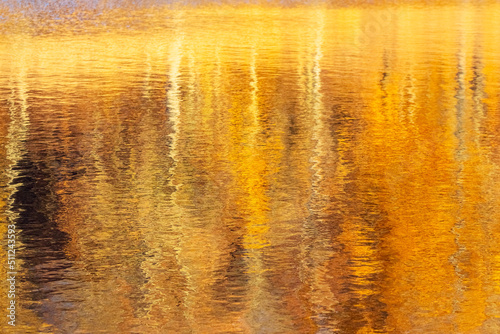 Abstract autumn background with reflection of yellow and orange trees in the river water