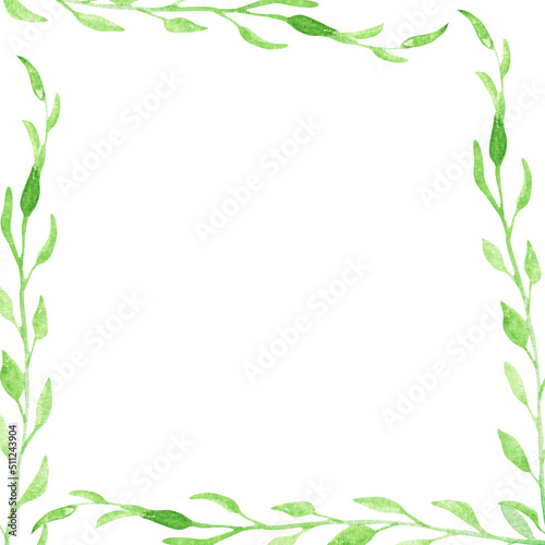 Watercolor compositions with twigs on a white background. Wreath  frame  border. Postcard  poster  banner with space for text