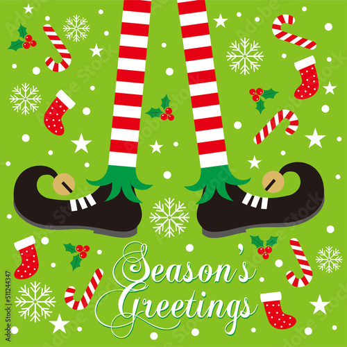 christmas greeting card with elf legs