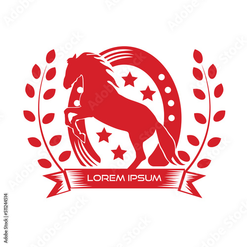 Horse stable logo template in red color. horse badge  and emblem