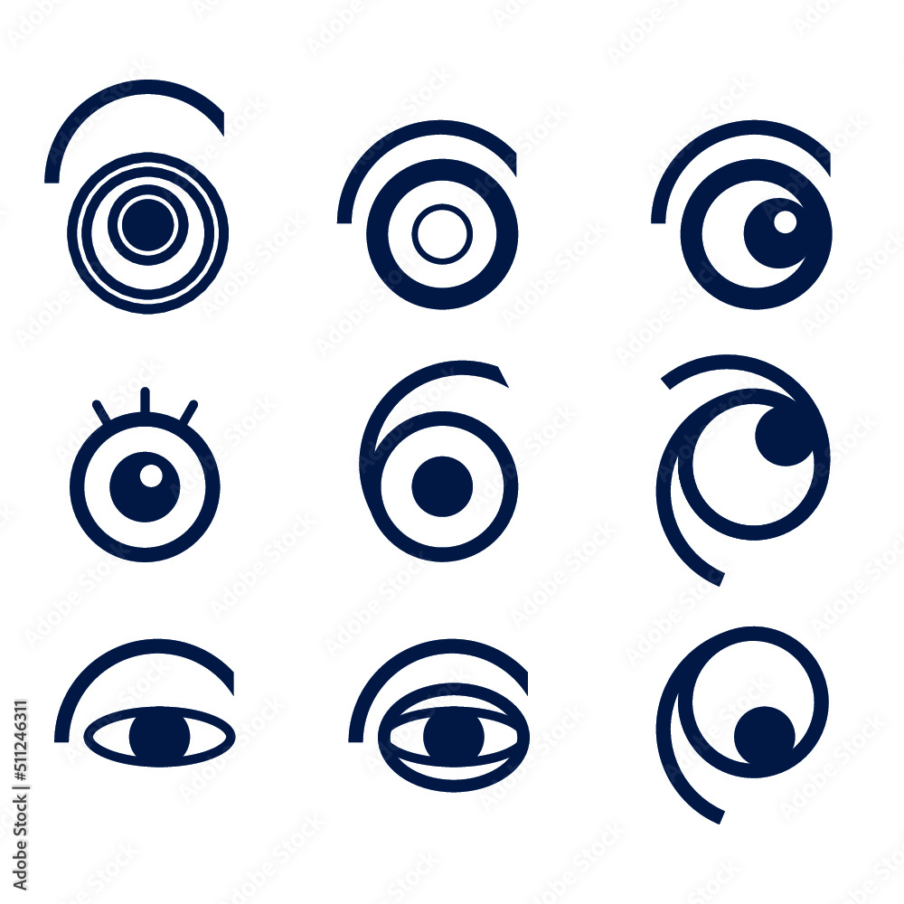 Simple eye vector icon set. One colour geometric cartoon style.