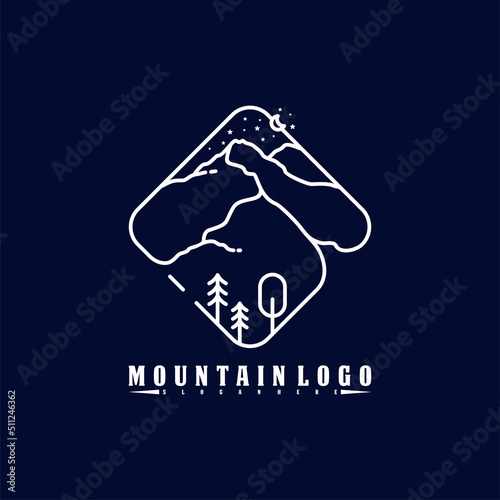 Mountain logo icon line vector illustration. Mountain logo landscape in trendi linear style © jon studio