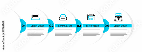 Set line Boxing short, Stopwatch, Sport bag and ring icon. Vector