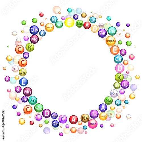 Vitamin round frame border 3d vector illustration