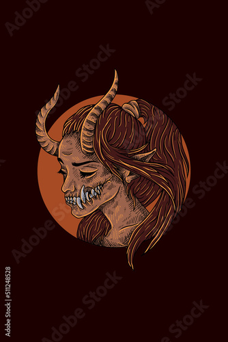 Horned devil girl vector illustration