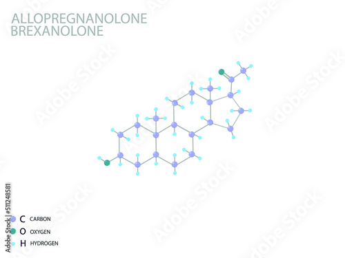 Allopregnanolone brexanolone molecular skeletal 3D chemical formula.	 photo