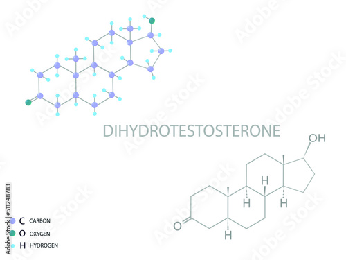 Dihydrotestosterone molecular skeletal 3D chemical formula.	