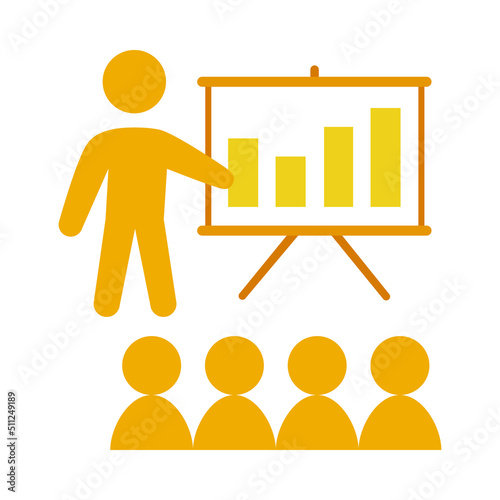 Wallpaper Mural Flat yellow presentation speech with audience and a whiteboard icon