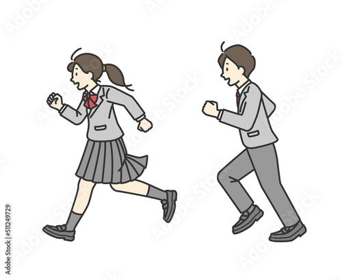 走っている男子学生と女子学生のイラスト