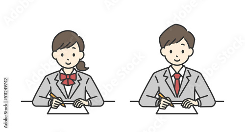 勉強している男子学生と女子学生のイラスト