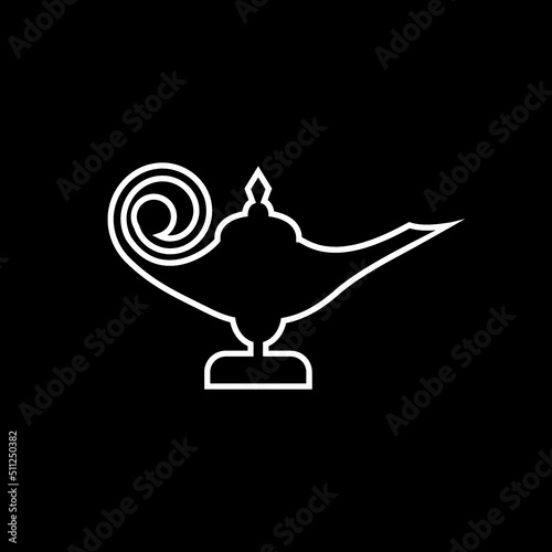 Magic lamp or Aladdin lamp icon isolated on dark background