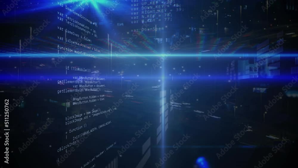 Animation of data processing over road traffic in fast pace in city