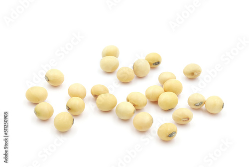 pile of dried soybeans close-up, isolated on white background. 