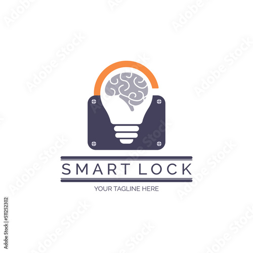 smart lock brain bulb logo design template for brand or company and other