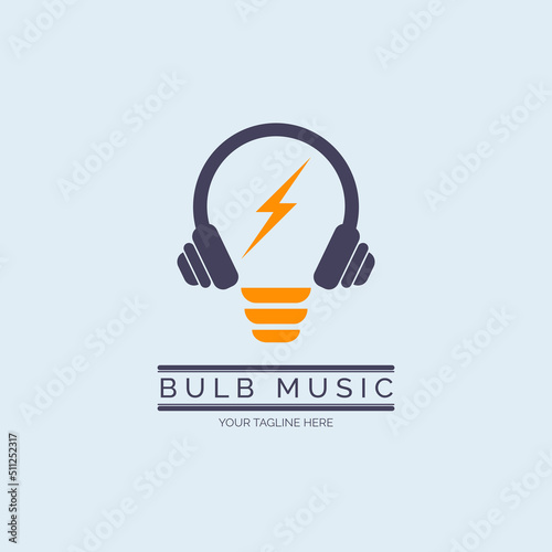 light bulb music earphone logo design template for brand or company and other