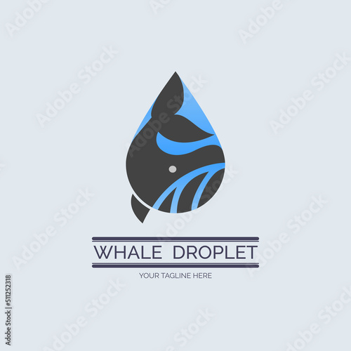 whale droplet logo design template vector for brand or company and other
