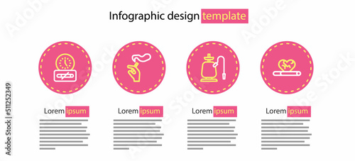 Set line Hookah, Heart disease with smoking, Hand cigarette and No time icon. Vector