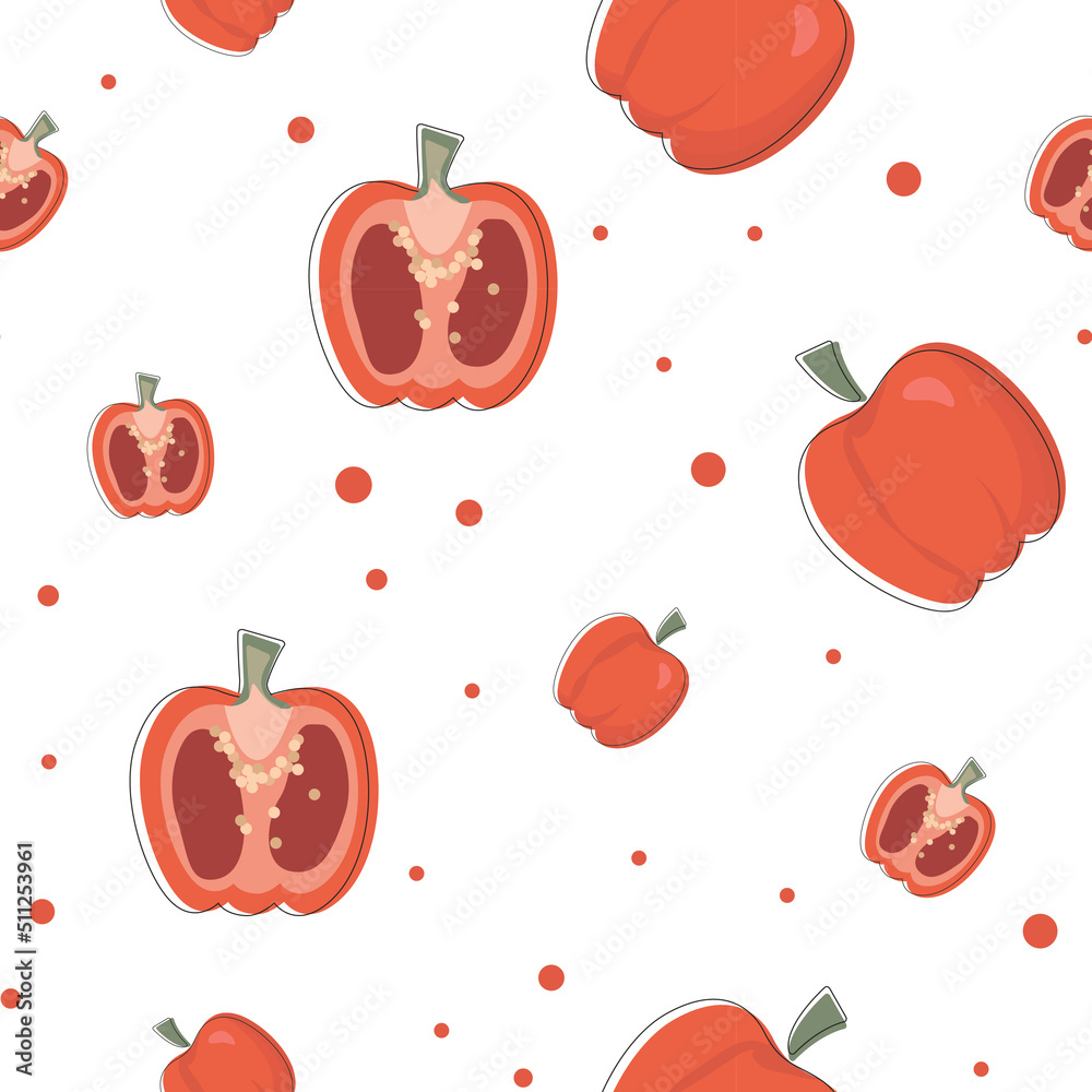 Seamless pattern with red paprika. Red bell pepper Seamless pattern with red paprika. Red bell pepper