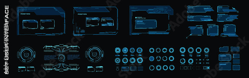 HUD interface. Futuristic virtual user interface with frames, callouts and dialog boxes. PC with digital interface for communication or video games with HUD elements. Interface HUD