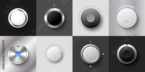 Metal and plastic volume dial realistic vector photo