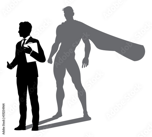 Superhero Business Man With Super Hero Shadow