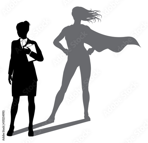 Superhero Business Woman With Super Hero Shadow