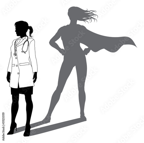 Superhero Doctor With Super Hero Shadow Silhouette