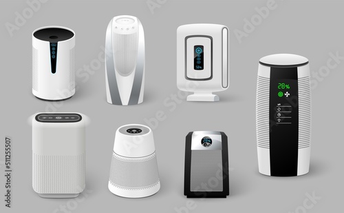 Air purifier and humidifier realistic vector set photo