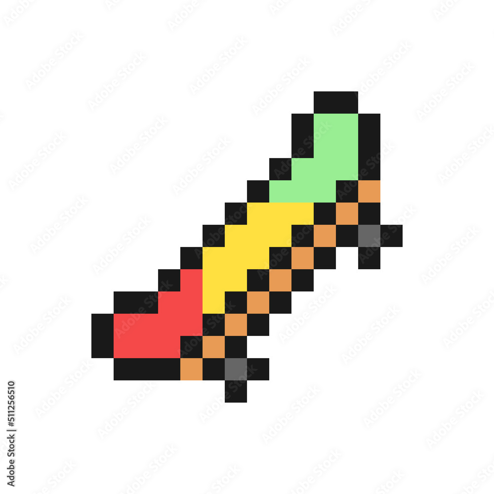 Skateboard icon in pixel art design isolated on white background, vector sign symbol