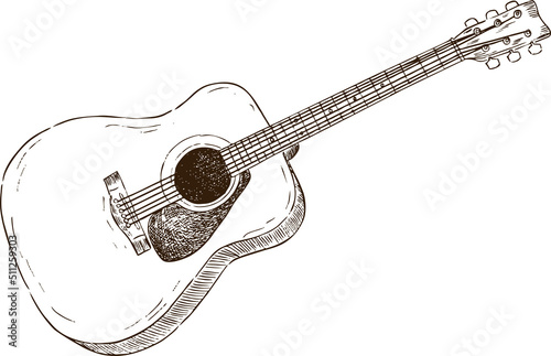 Fototapeta Illustration sketch acoustic guitar in black and white style