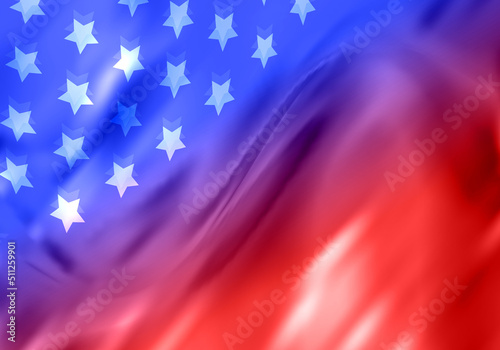 Abstract USA Flag Background. American Symbols Vector Texture. Blue and Red Bright Bg with Stars