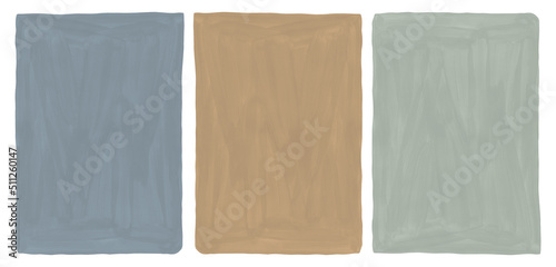 Abstract background set in muted blue, brown, sage green colors. Hand painted textured gouache templates photo