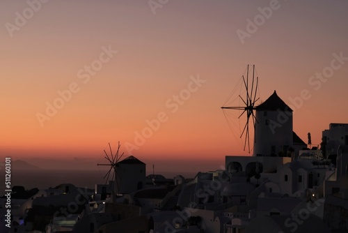 View of the Oia, the most stunning  village of Santorini and an amazing sunset
