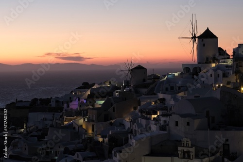 View of the Oia, the most stunning village of Santorini and an amazing sunset