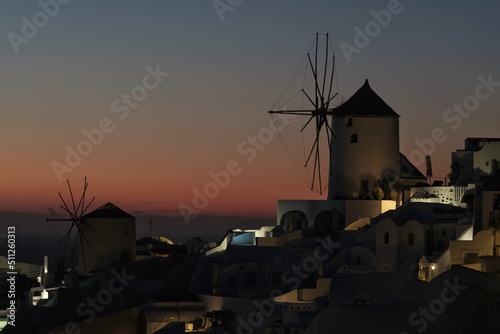View of the Oia, the most stunning  village of Santorini and an amazing sunset