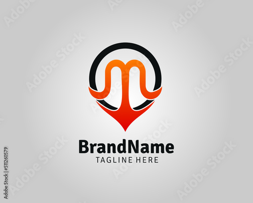 Letter M Pin Point Logo Vector, Locator app icon logo vector.