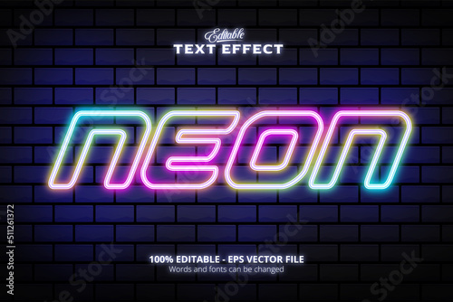 Editable text effect  wall texture and colorful background  Neon text  neon style