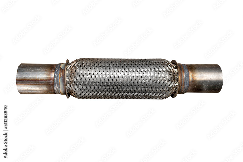 Fototapeta premium Metal exhaust flexible fitting, isolated on a white background with a clipping path.