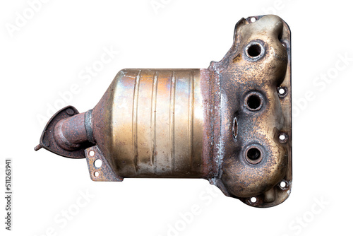 Obraz na płótnie Big car catalytic converter, views from above, isolated on a white background with a clipping path