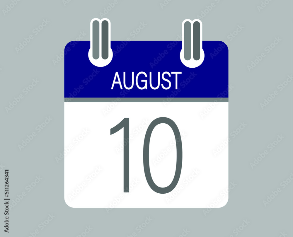 Day 10 august. Blue calendar for days of the month in august. Calendar page template. Day 10 august. Blue calendar for days of the month in august. Calendar page template.