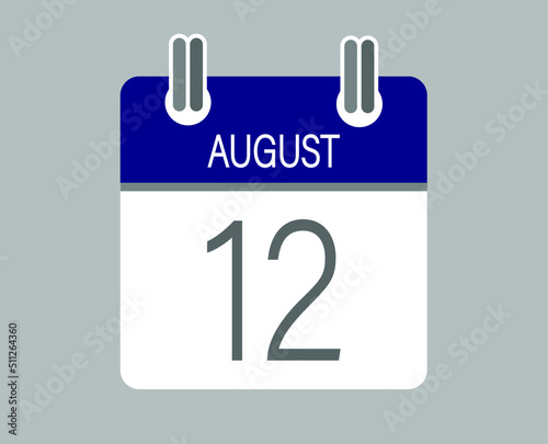 Day 12 august. Blue calendar for days of the month in august. Calendar page template.