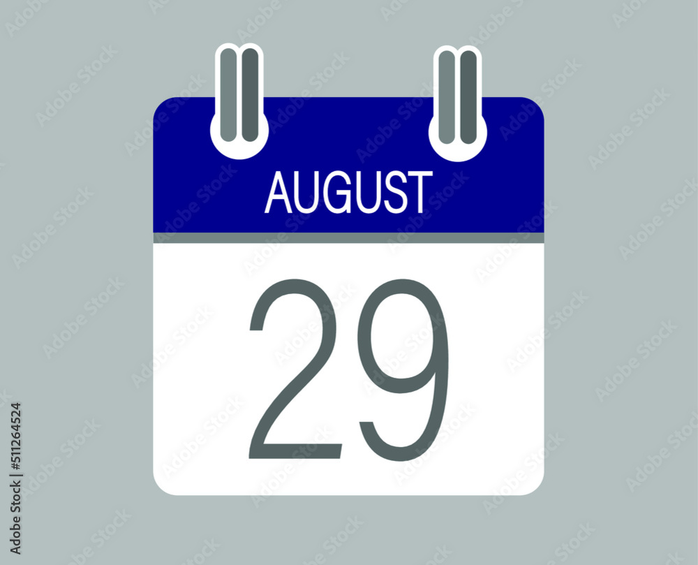 Day 29 august. Blue calendar for days of the month in august. Calendar page template. Day 29 august. Blue calendar for days of the month in august. Calendar page template.