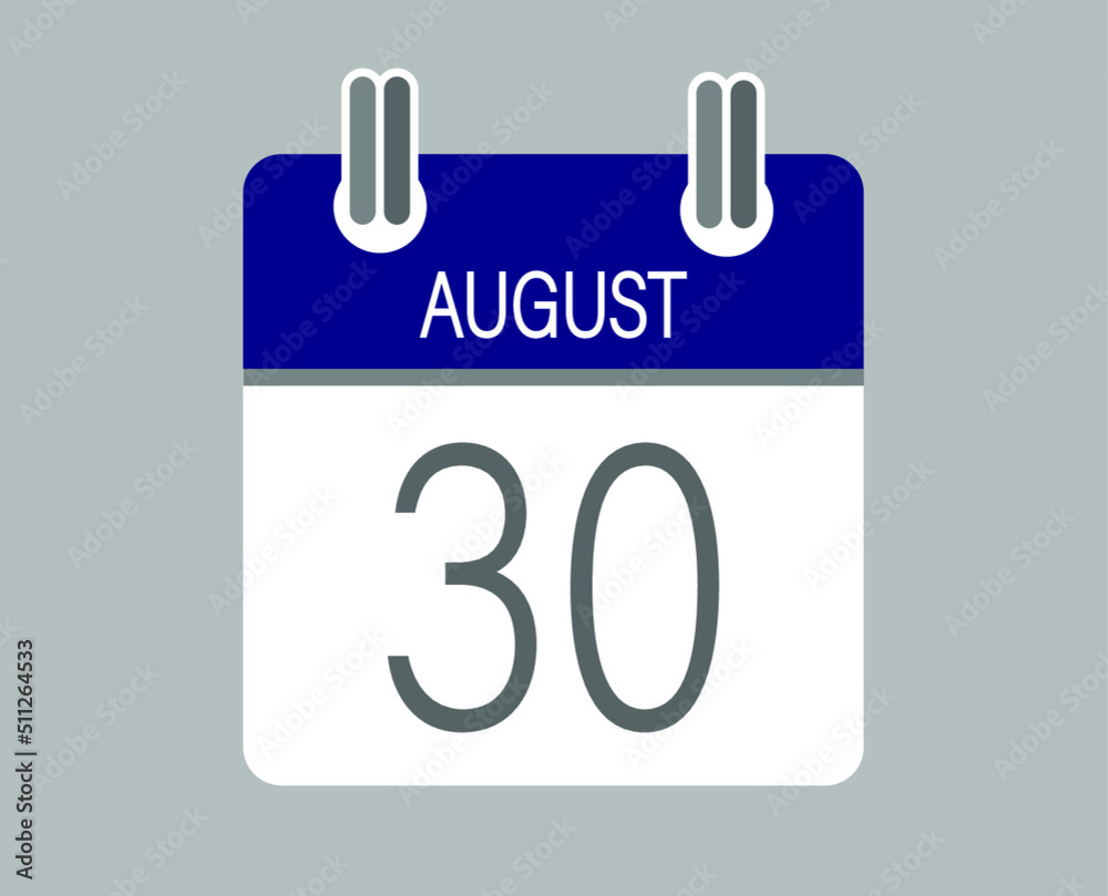 Day 30 august. Blue calendar for days of the month in august. Calendar page template. Day 30 august. Blue calendar for days of the month in august. Calendar page template.