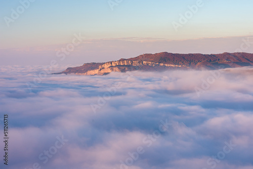 Beautiful sea of clouds in the morning sunrise.