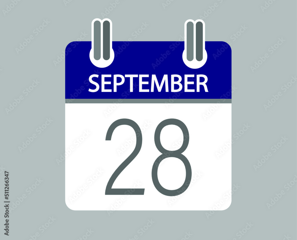 Day 28 september. Blue calendar for days of the month in september. Calendar page template. Day 28 september. Blue calendar for days of the month in september. Calendar page template.