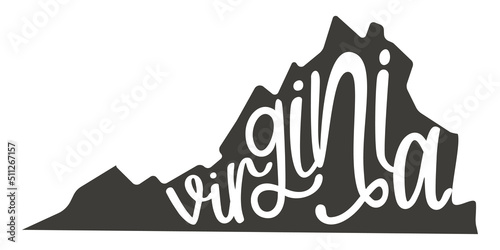 Virginia. Silhouette state. Virginia map with text script. Vector outline Isolated illustratuon on a white background. Virginia state map for poster, banner, t-shirt, tee.