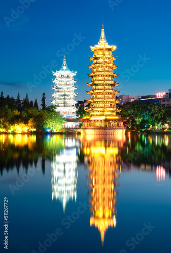 Sun and Moon Twin Towers Cultural Park in Guilin, Guangxi, China